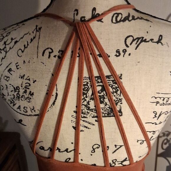 American Eagle Outfitters Strappy Rust Orange Halter Crop Top Medium - Picture 4 of 10